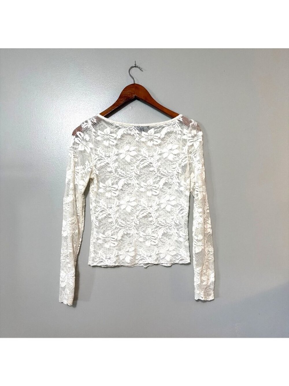 Dylan Ryan Womens White Floral Lace Long-Sleeve Top Size M Fairy Y2K Coquette - Picture 2 of 6